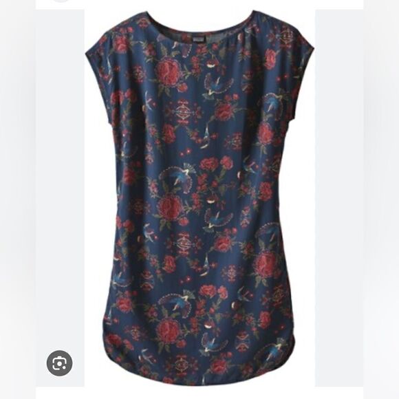 NWT Patagonia June Lake Navy Blue Mini Dress Byrd Floral S Tencel Short Sleeve - Picture 3 of 5